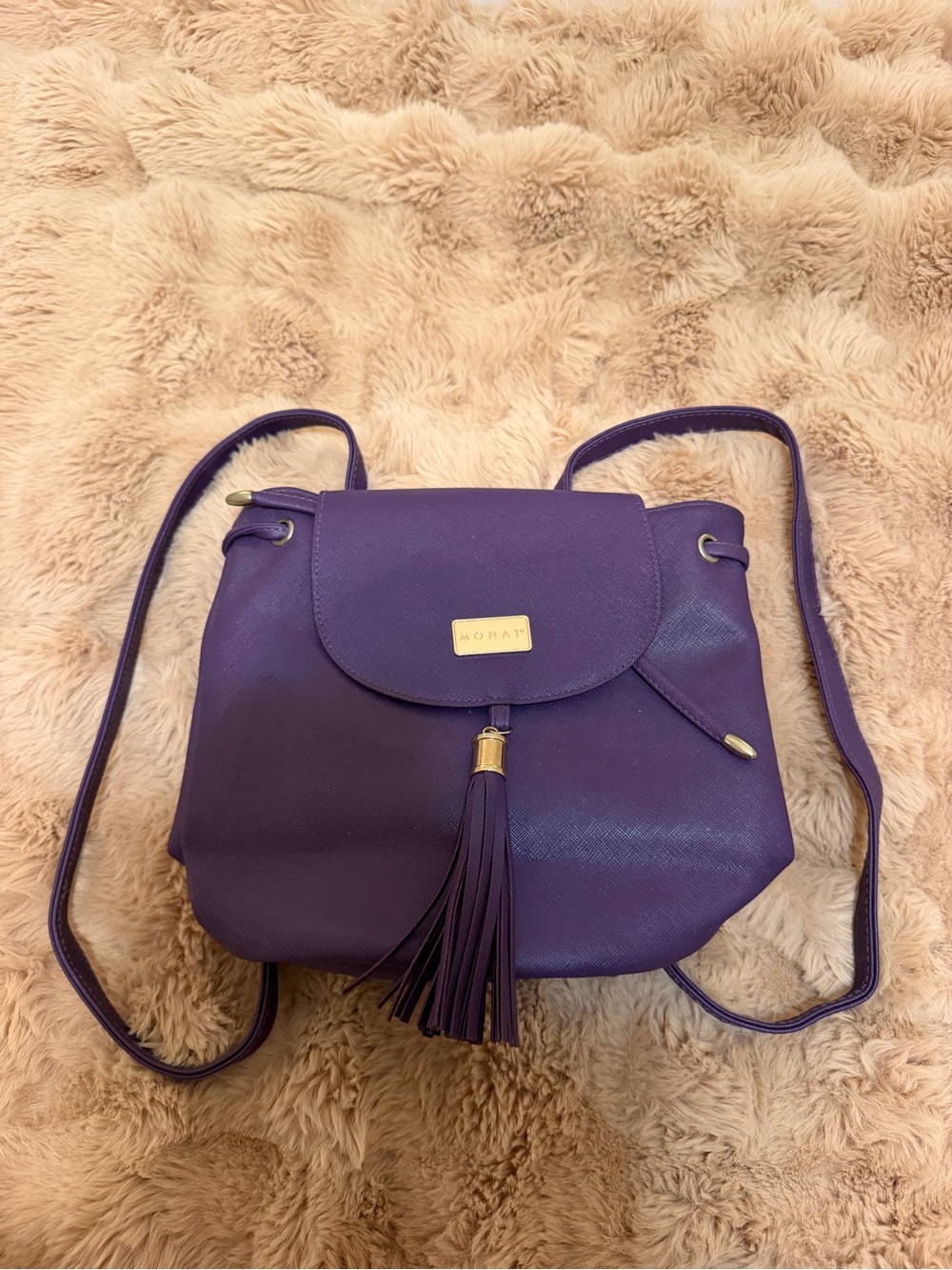 Purple Leather Backpack with Tassel